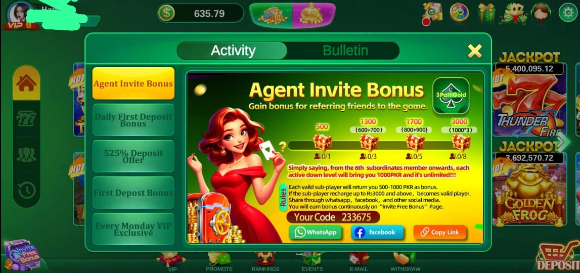 3 Patti Gold Agent Invite Bonus